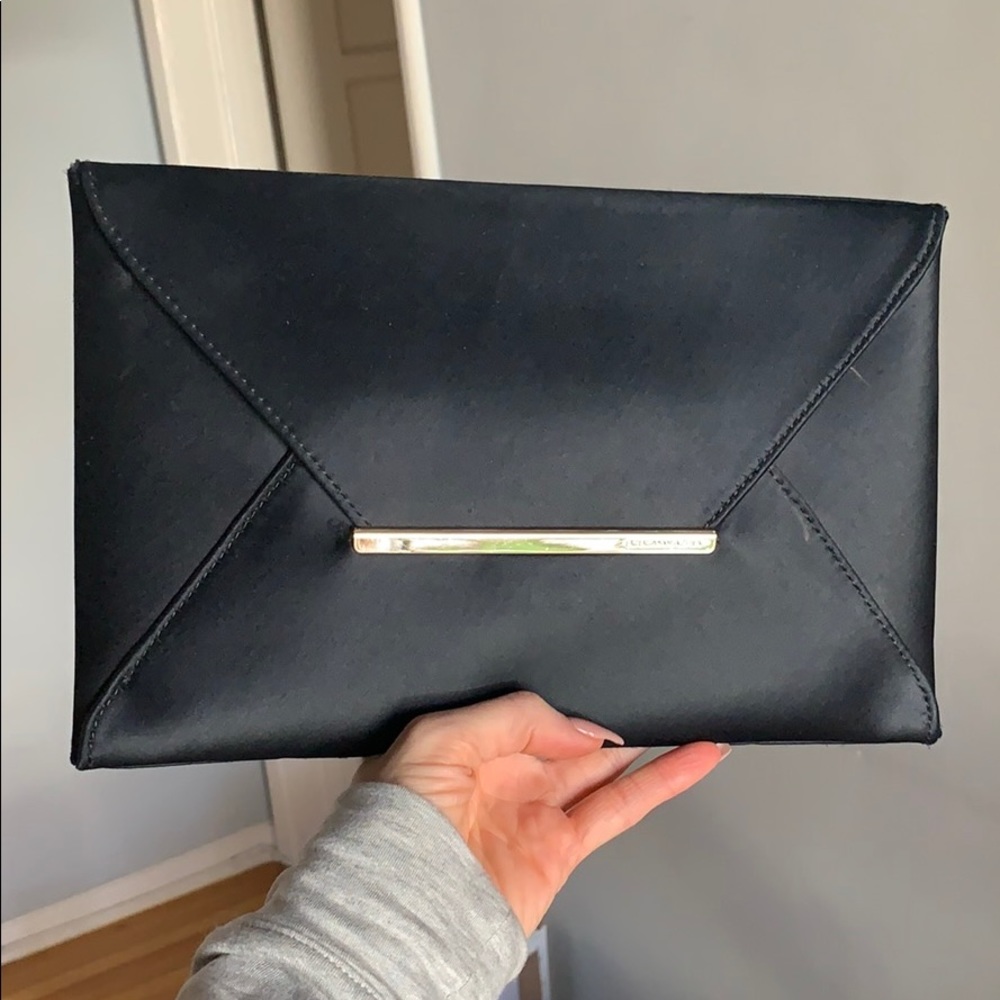 BCBG black satin & gold envelop clutch
